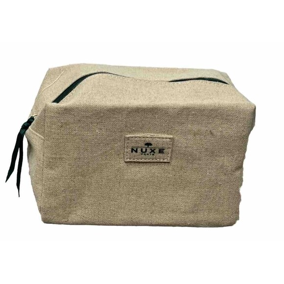 NUXE Paris Makeup Bag Travel Case Zip Close Designer Linen Cotton Beige Cottage - Picture 1 of 7